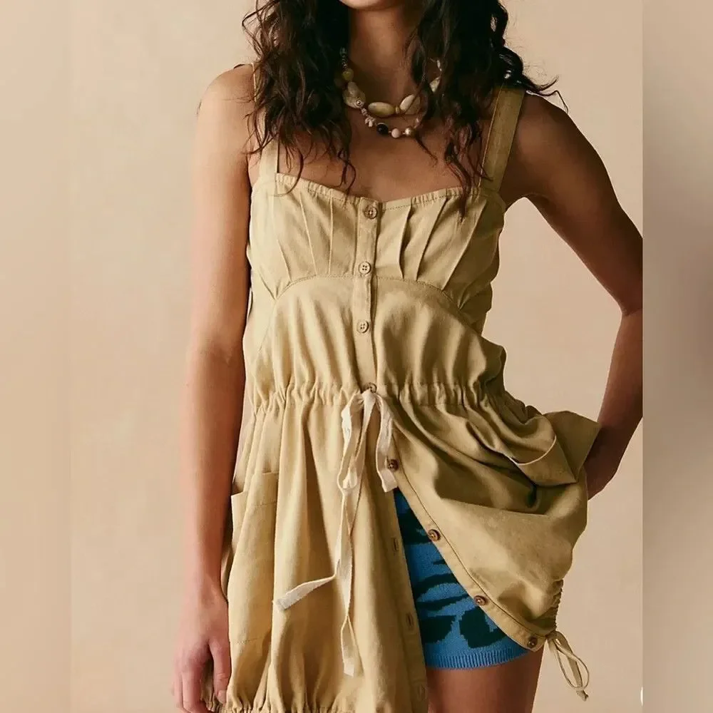 Free People Free-est Taste of Sunlight Tunic Buttondown Mini Dress L 287423
